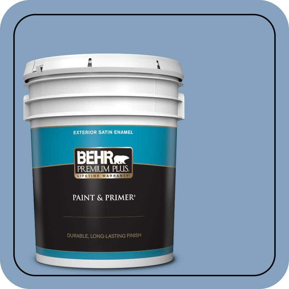 BEHR PREMIUM PLUS 5 gal. #PPU14-07 Hawaiian Sky Satin Enamel Exterior Paint & Primer