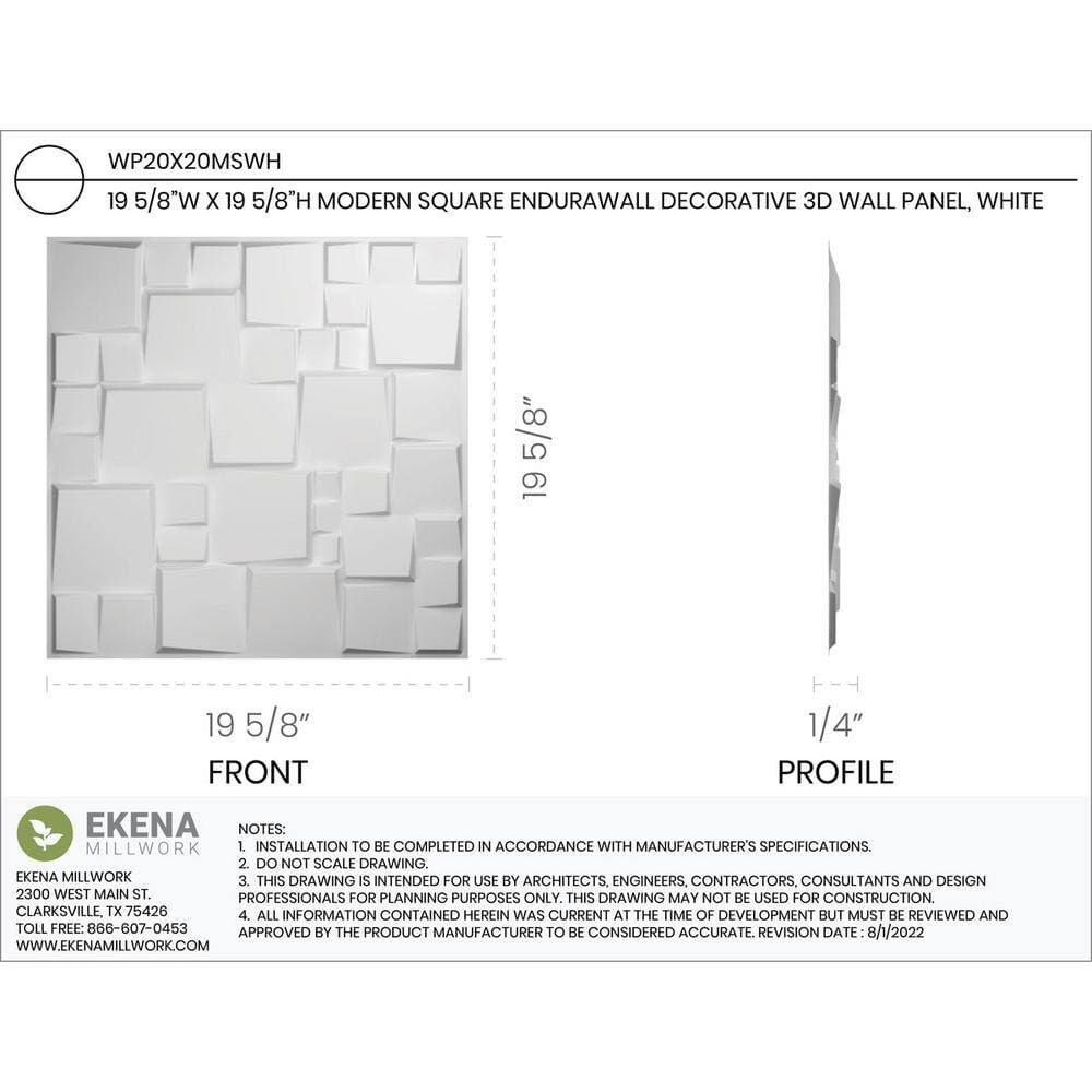 Ekena Millwork 19 5/8 in. x 19 5/8 in. Modern Square EnduraWall Decorative 3D Wall Panel (2)
