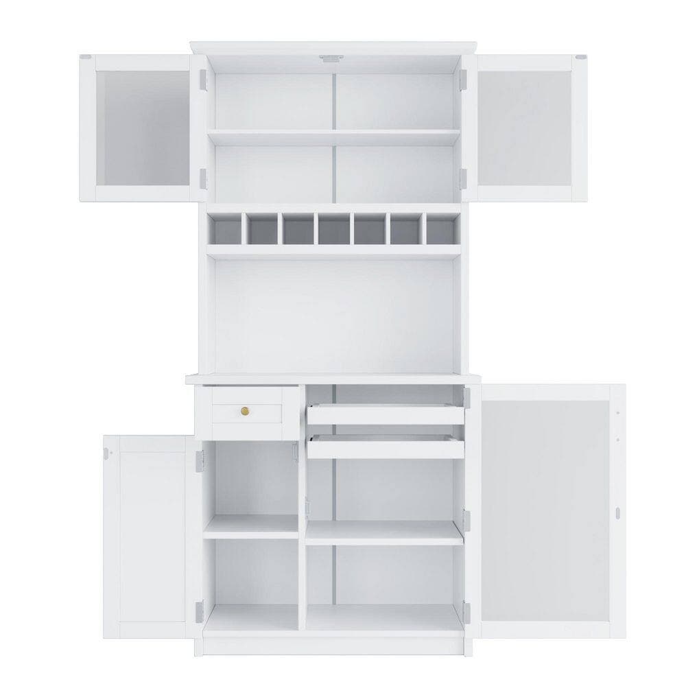 COWLOWN 35.4 in. W x 17.7 in. D x 74.8 in. H White Linen Cabinet Kitchen Pantry with Wine Rack and Adjustable Shelves (2)