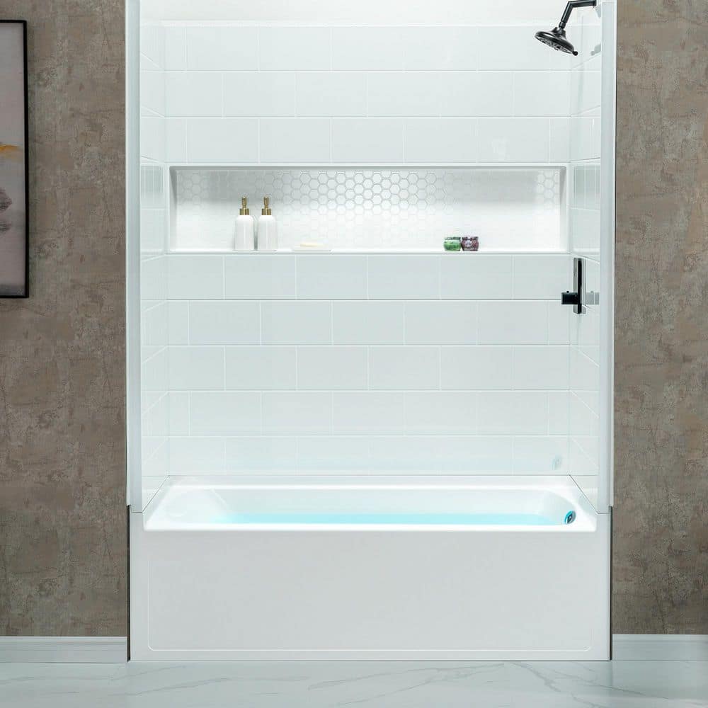 WOODBRIDGE 60 in. L 32 in. W 81 in. H Alcove Bathtub and 4-Piece Surround Combo Kit with Drain