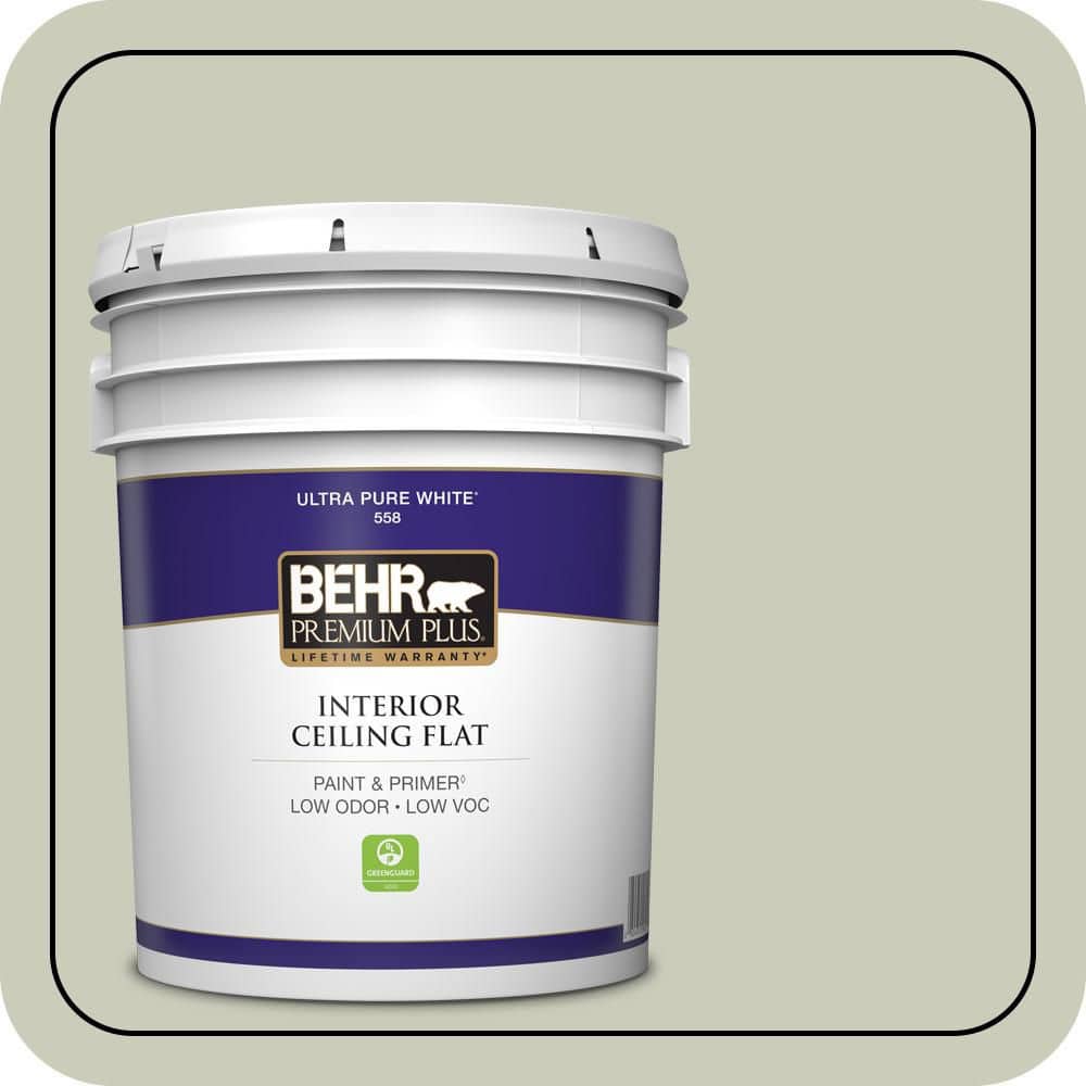 BEHR PREMIUM PLUS 5 gal. #S380-2 Morning Zen Ceiling Flat Interior Paint & Primer (1)