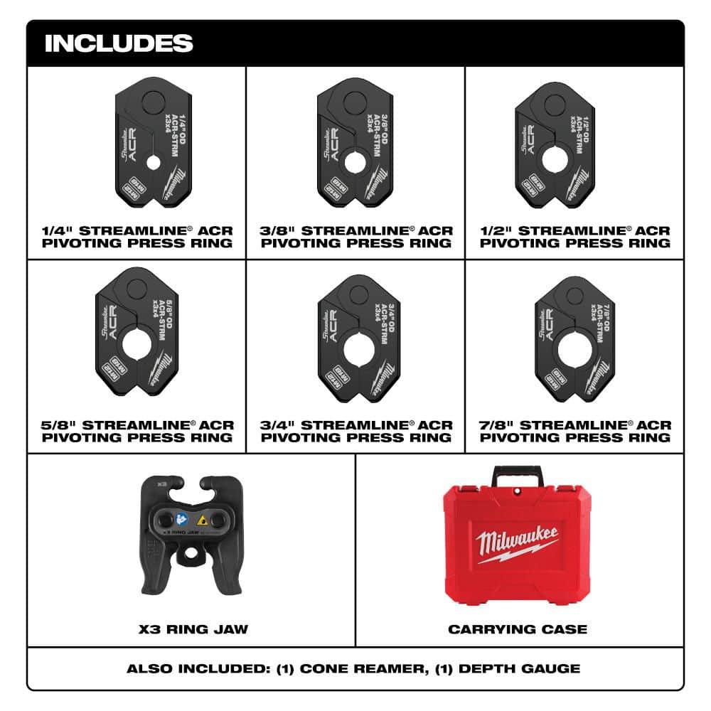 Milwaukee 1/4 in. - 7/8 in. Strealine ACR Copper Pivoting Press Ring Kit for M12 FORCE LOGIC Press Tools (3)
