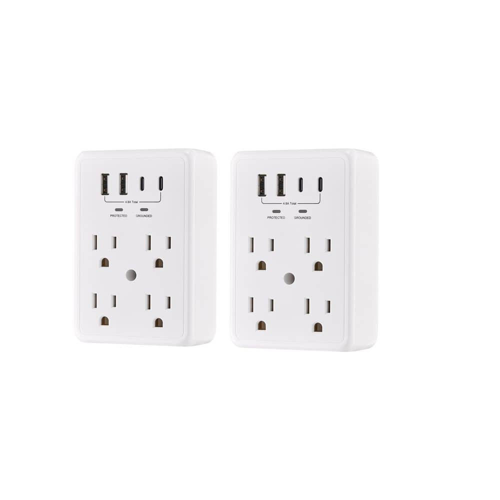 Commercial Electric 6-Outlet Wall Mounted Surge Protector with 2-USB-A and 2-USB-C, White (2-Pack) (2)