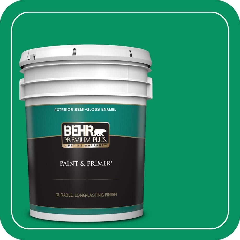 BEHR PREMIUM PLUS 5 gal. #470B-6 Emerald Lake Semi-Gloss Enamel Exterior Paint & Primer