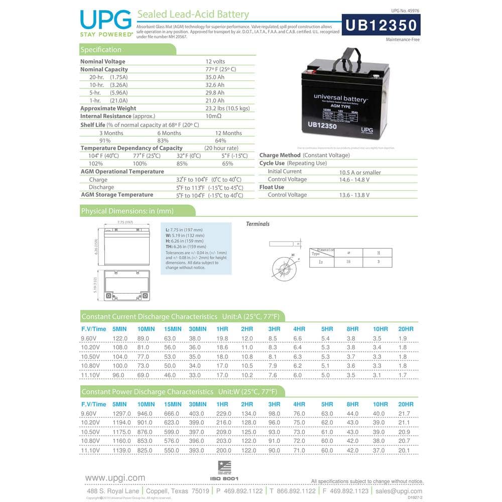 UPG 12-Volt 35 Ah I2 Terminal Sealed Lead Acid (SLA) AGM Rechargeable Battery (3)