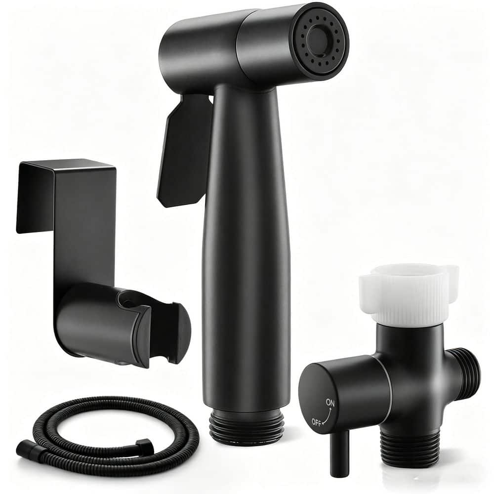 Numhew Handheld Bidet Sprayer Bidet Attachment in Black with Stainless Steel Hose and Dual Mount Included (1)