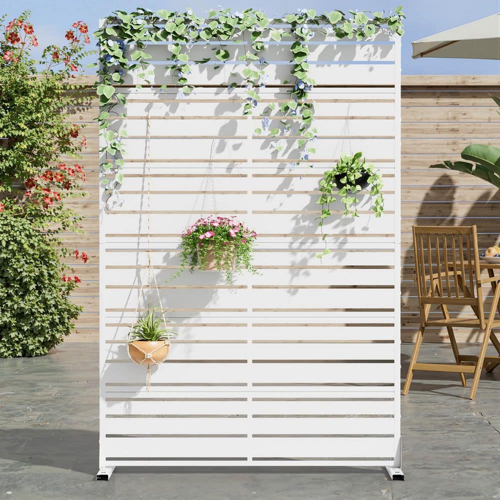 Lumioca 1-Piece 46.8 in. W x 71.37 in. H Narrow White Blinds Outdoor Metal Screen Decorative Art Panel (6-Piece Assembly) (2)