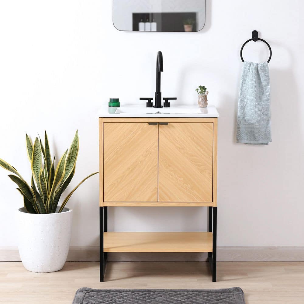 JONATHAN Y Juhl W 18 in. D 33 in. H Chevron-Front Modern Minimalist 2-Shelf Bath Vanity Cabinet without Top (1)