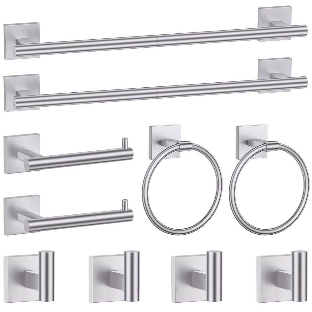 Anqtovp 10-Piece Bathroom Hardware Set with Towel Bars, Toilet Paper Holders, Towel Rings, Robe Hooks in Brushed Nickel (1)