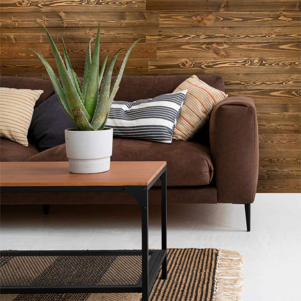 Afoxsos Natural 1/4 in T x 4 in. W x 2 ft. L Shiplap Pine Weathered Reclaimed Barn Wood Boards Planks in Chestnut 12-Pack (3)