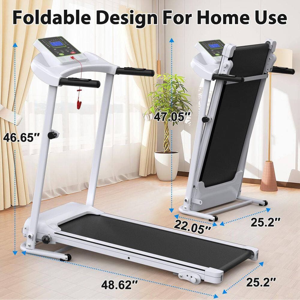 Tidoin 2.5 HP White Metal Foldable Electric Treadmill with Safety Key, LED Display, Pad/Phone Holder and Inclines (2)