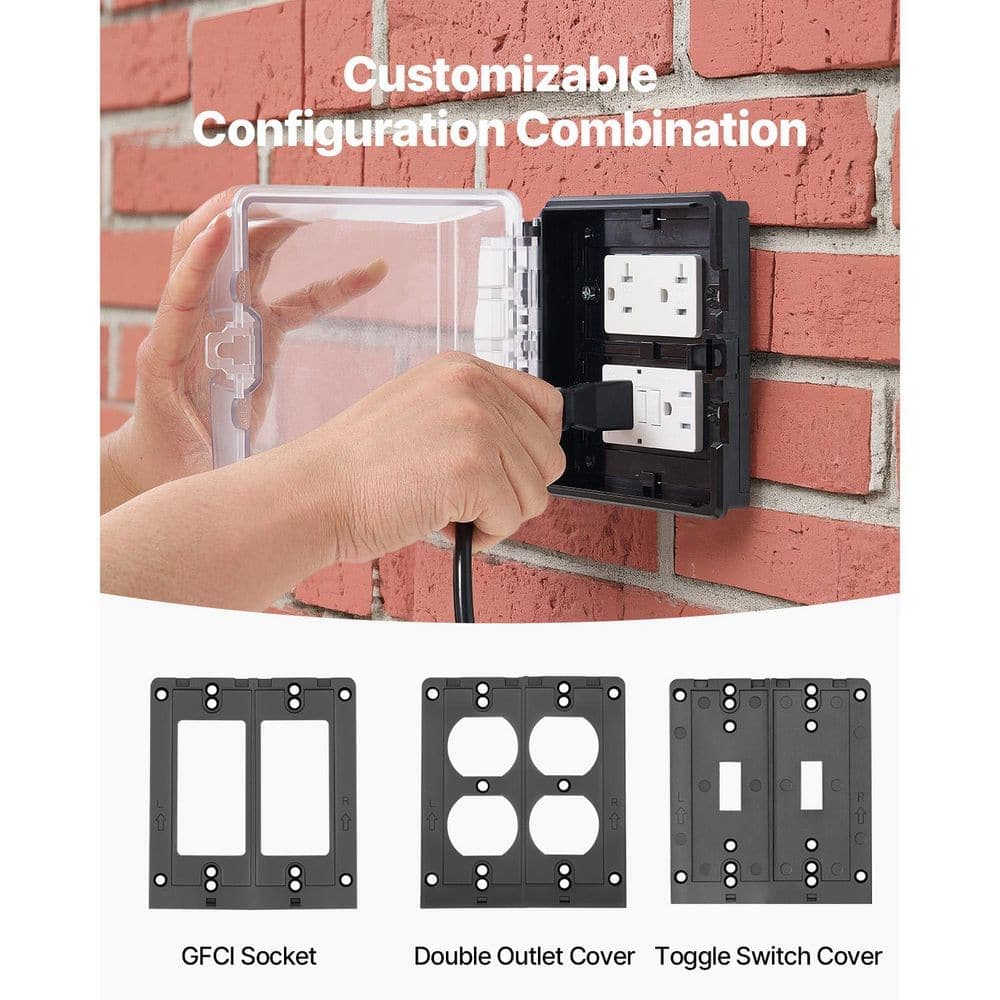 SKYSHALO Outdoor Outlet Cover 2-Gang Weatherproof Electrical Outlet Cover with Lockable Design High-Strength PC Material 12-in-1 (3)