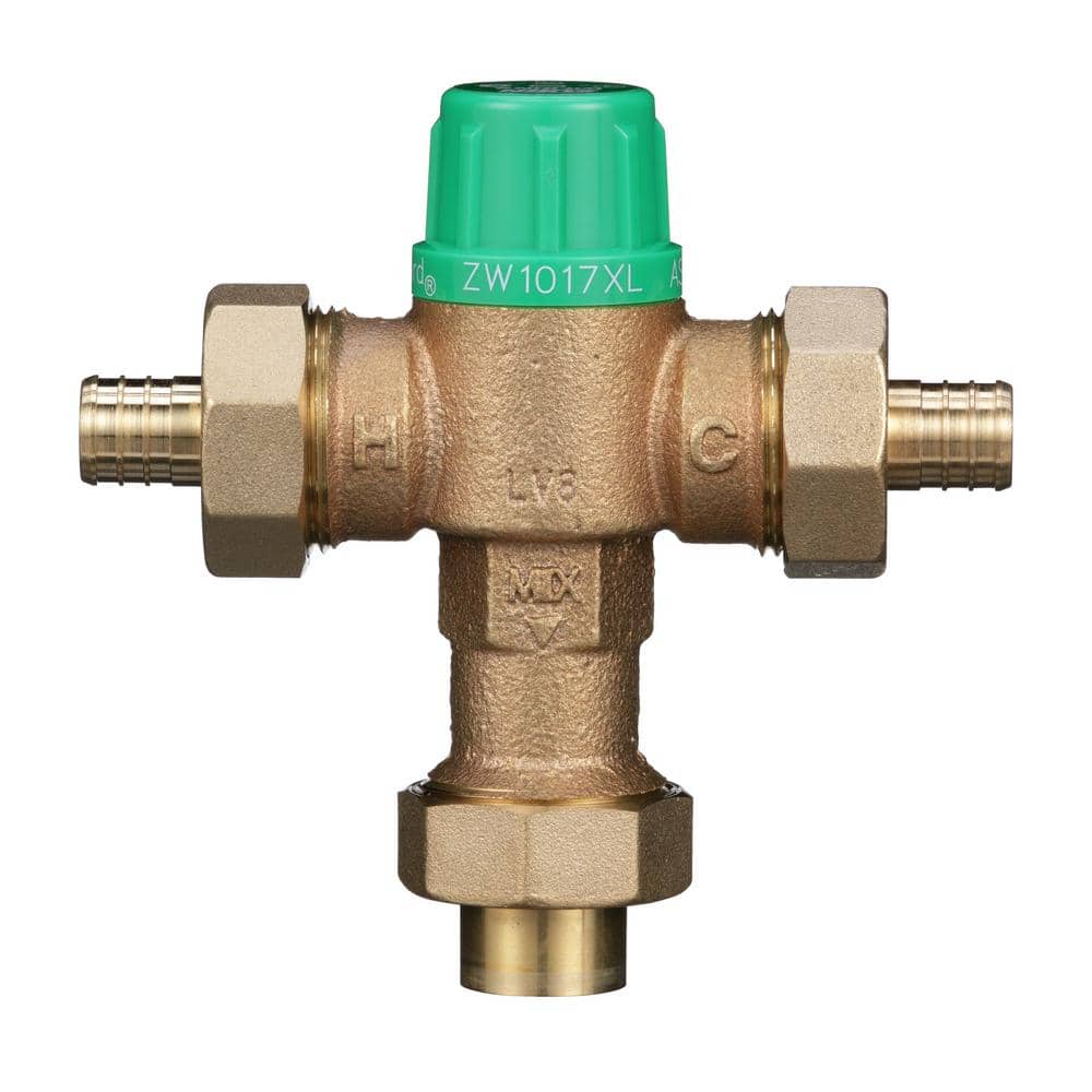 Wilkins 3/4 in. ZW1017XL Aqua-Gard Thermostatic Mixing Valve with (2) PEX and (1) Copper Sweat Tailpieces, Union Nuts Lead Free (2)