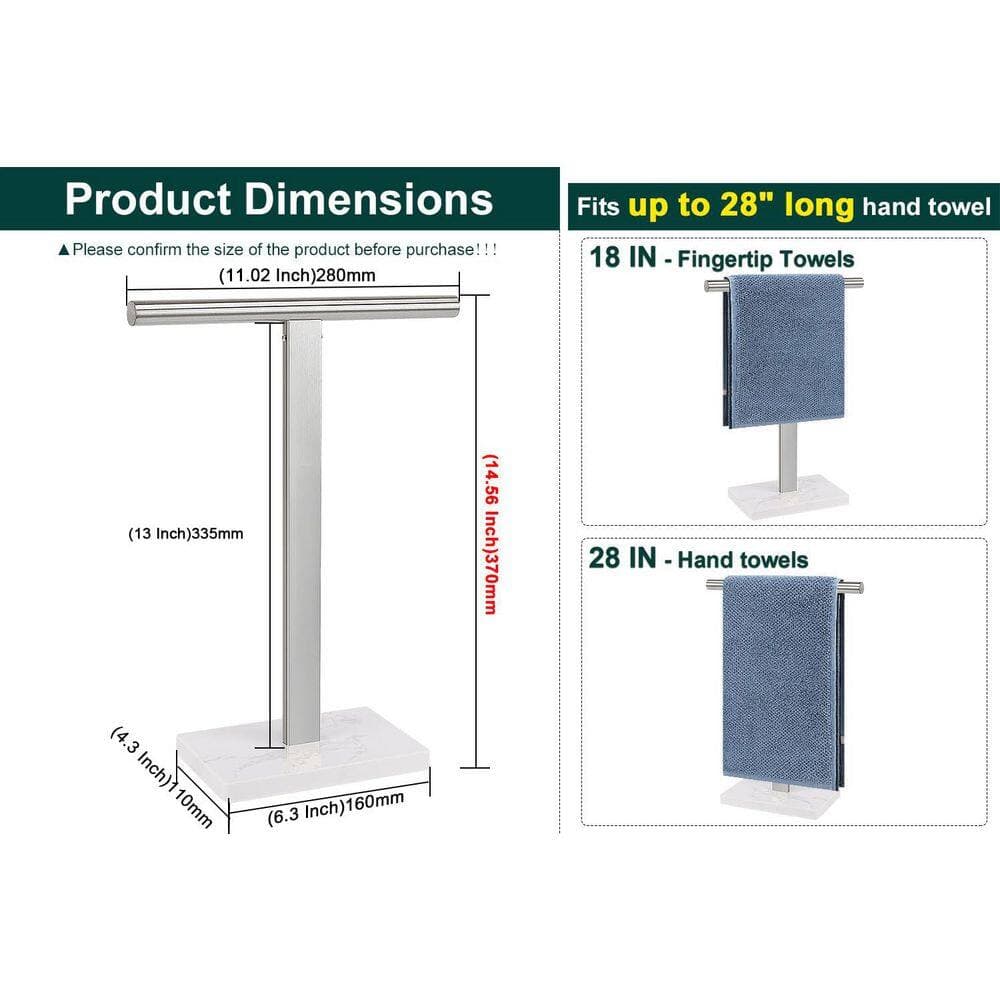 Anqtovp Hand Towel Holder in Brushed Stainless Steel with Marble Base T-Shape Bar for Bathroom Countertop, Rustproof (3)