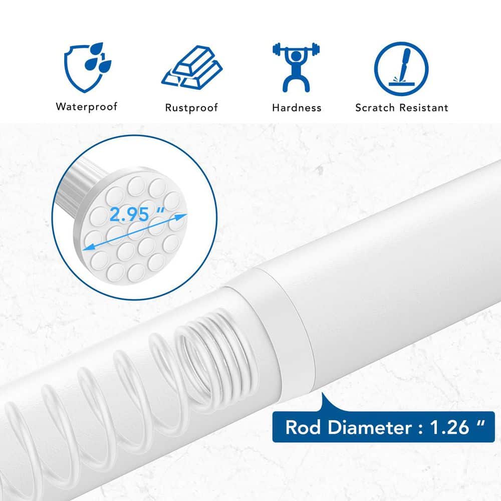 KHKFY No-Drill Tension Shower Curtain Rod Rust-Resistant Stainless Steel 66 lb. Adjustable 51 to 126 in. White (2)