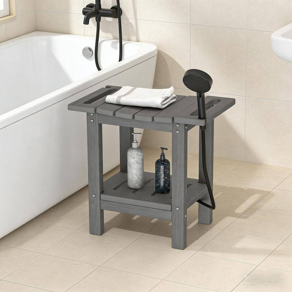 RKZHOPT 12.6 in. D x 18.5 in. W x 17 in. H Freestanding Walk In Shower Seat, 2-Tier Shower Stool in Gray (2)