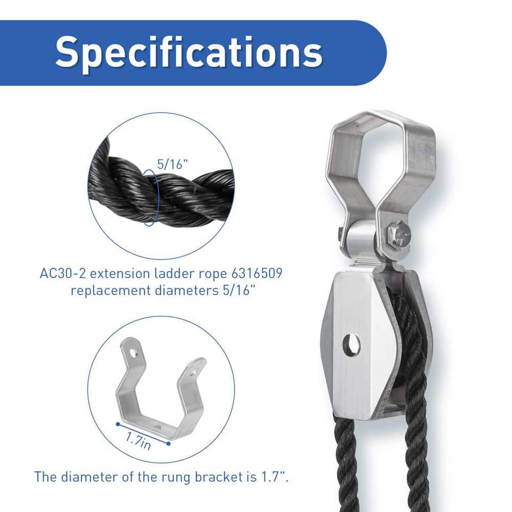 Helhom Extension Ladder Rope and Pulley Kit Replacement Part Compatible with Werner Aluminum and Fiberglass, Easy to Install (2)