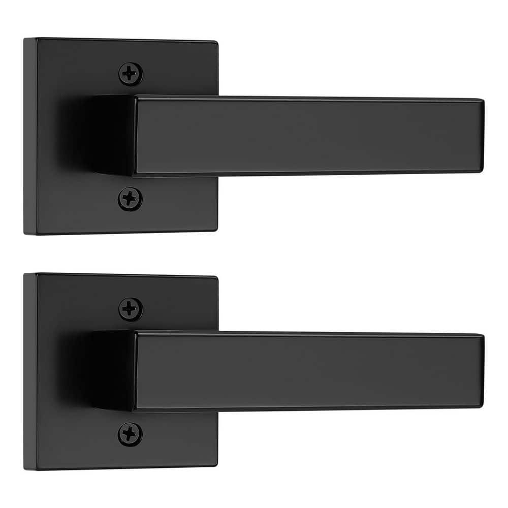 Wudkey 2-Piece Bath Hardware Set Included Square Dummy Door Lever in Black, Non-Turning Single Side Pull with Black Finish (1)