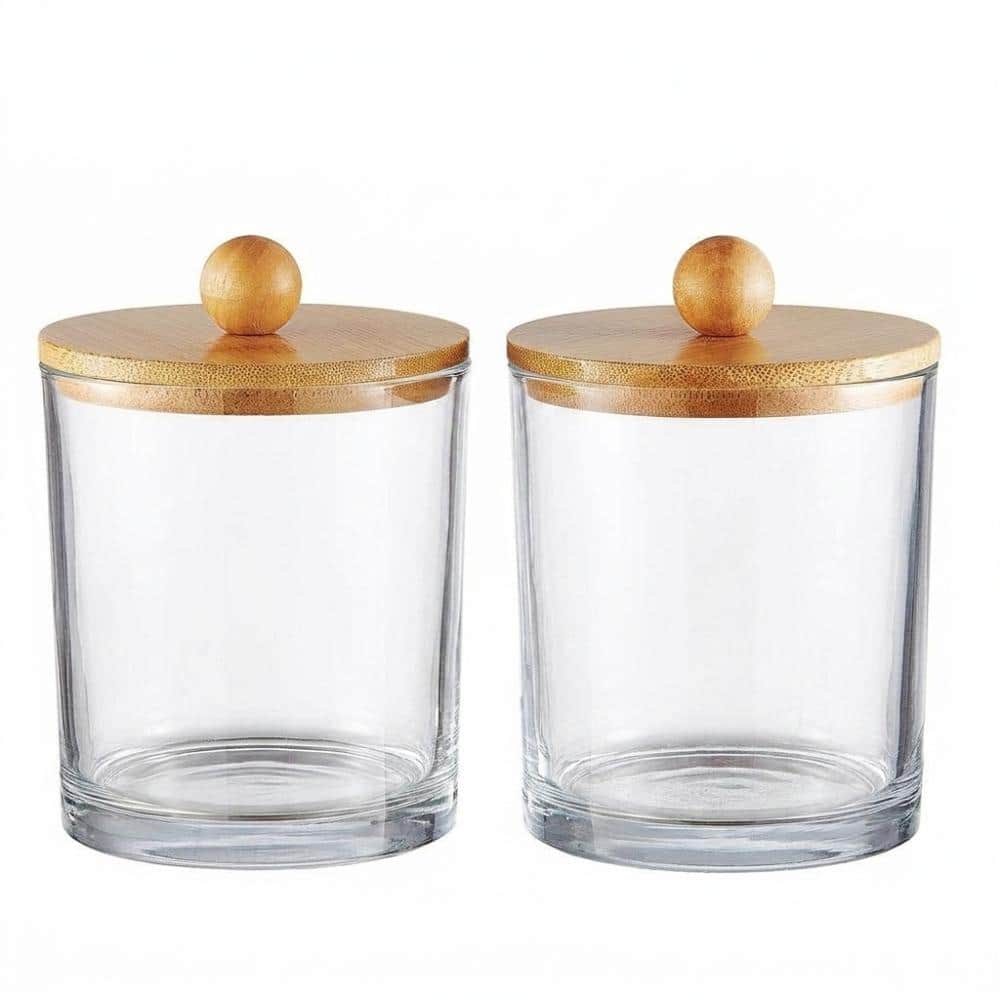 Unbranded Glass Apothecary Jars with Bamboo Lids, 2 Pack, Bathroom Q Tip & Cotton Ball Holders, 3.15 dia x 3.94 h