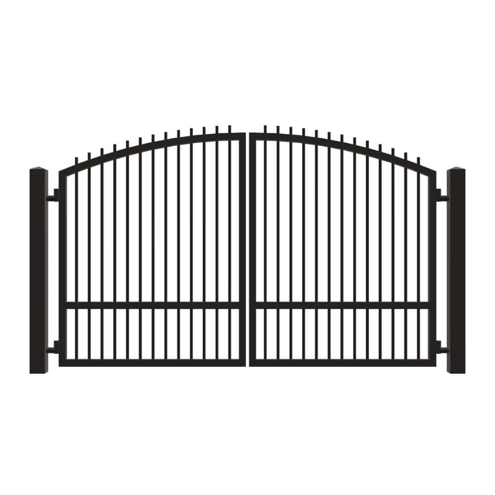 Unbranded Driveway Gate — Swing, Center, Arch + Finials, Single, Black — 126"W x 72"H