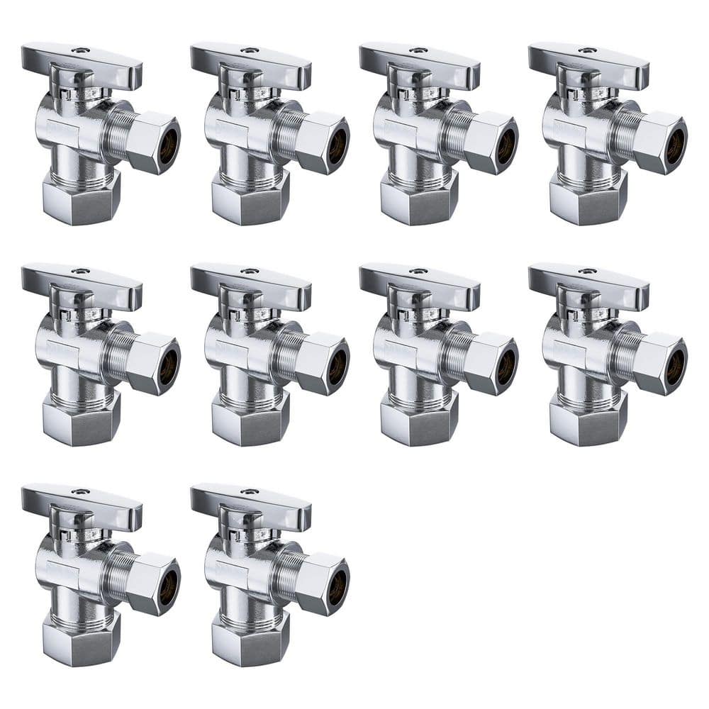 Wudkey 10-Piece Bathroom Accessory Set in Chrome, Angle Stop Valve, 1/2 in. Nominal Comp x 3/8 in. OD Turn Elbow Valve (1)