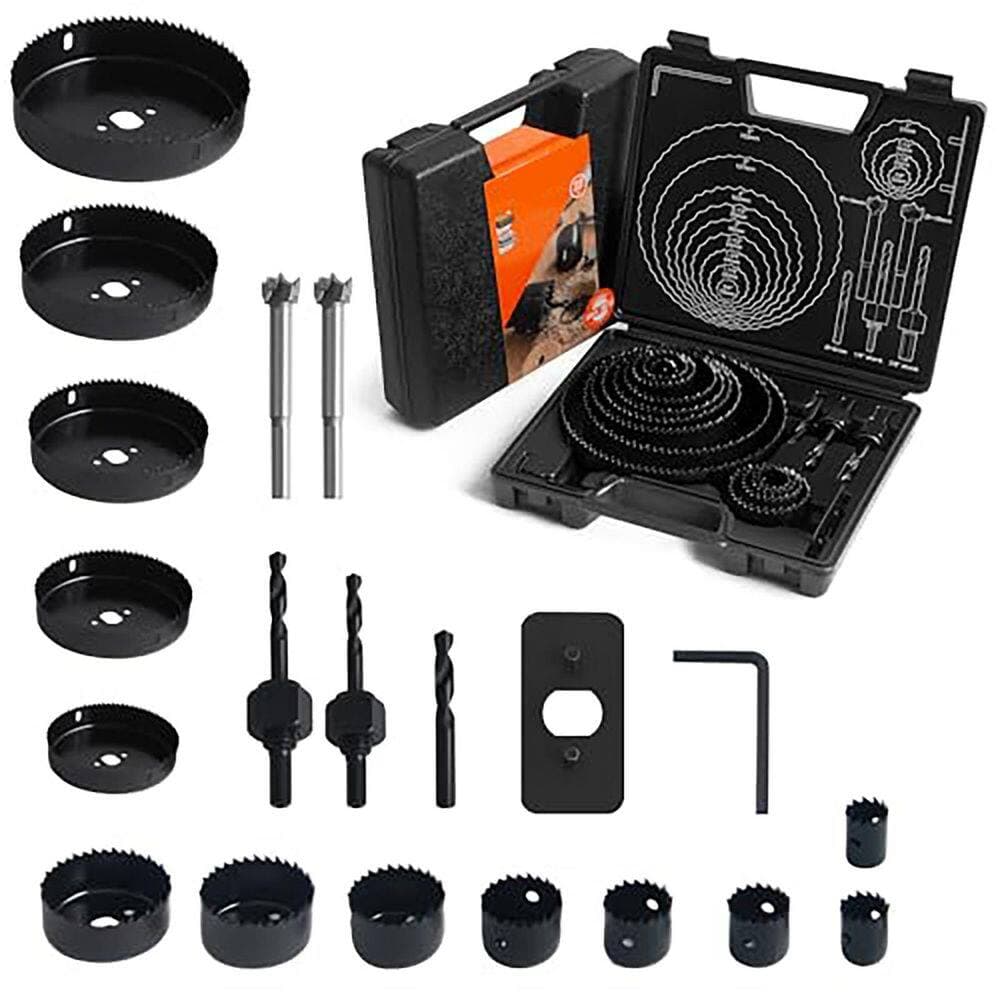 Unbranded Hole Saw Set 3/4 to 6 with Mandrels Drill Bits Hex Key for Soft Wood Plastic PVC Board Drywall Storage Case (1)