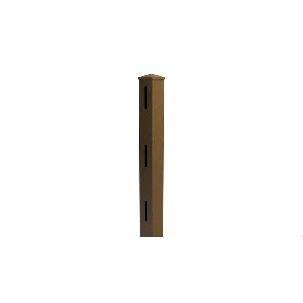 Natures Composites Composite 3-Rail Start/End Post with Post Cap for Traditional Ranch Rail System (5 in. x 5 in. x 64 in. L) Rosewood (2)
