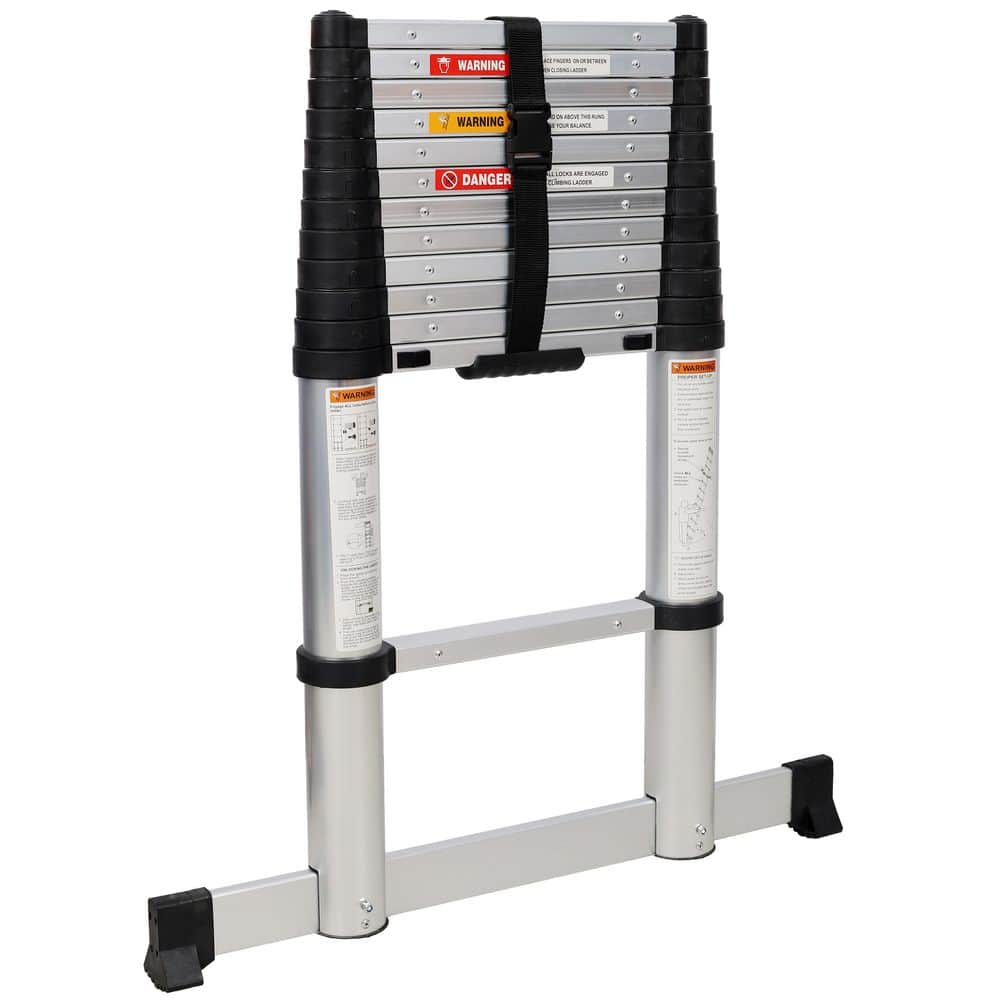 maocao hoom 12.5 ft. Aluminum Extension Telescopic Ladder Ladder with Non-Slip Feet, Slow Down Safety Function With Stabilizer (3)