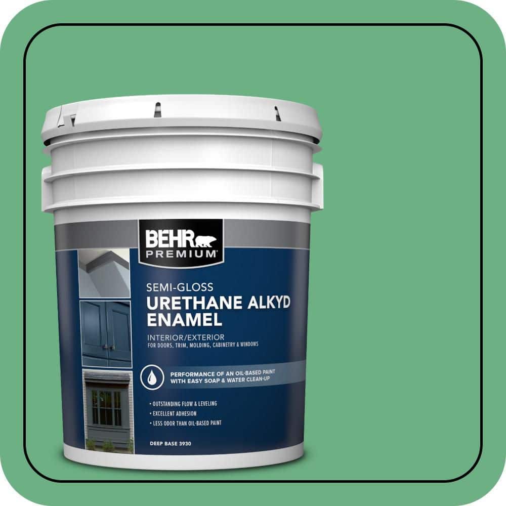 BEHR PREMIUM 5 gal. #P410-5 Lily Pads Urethane Alkyd Semi-Gloss Enamel Interior/Exterior Paint