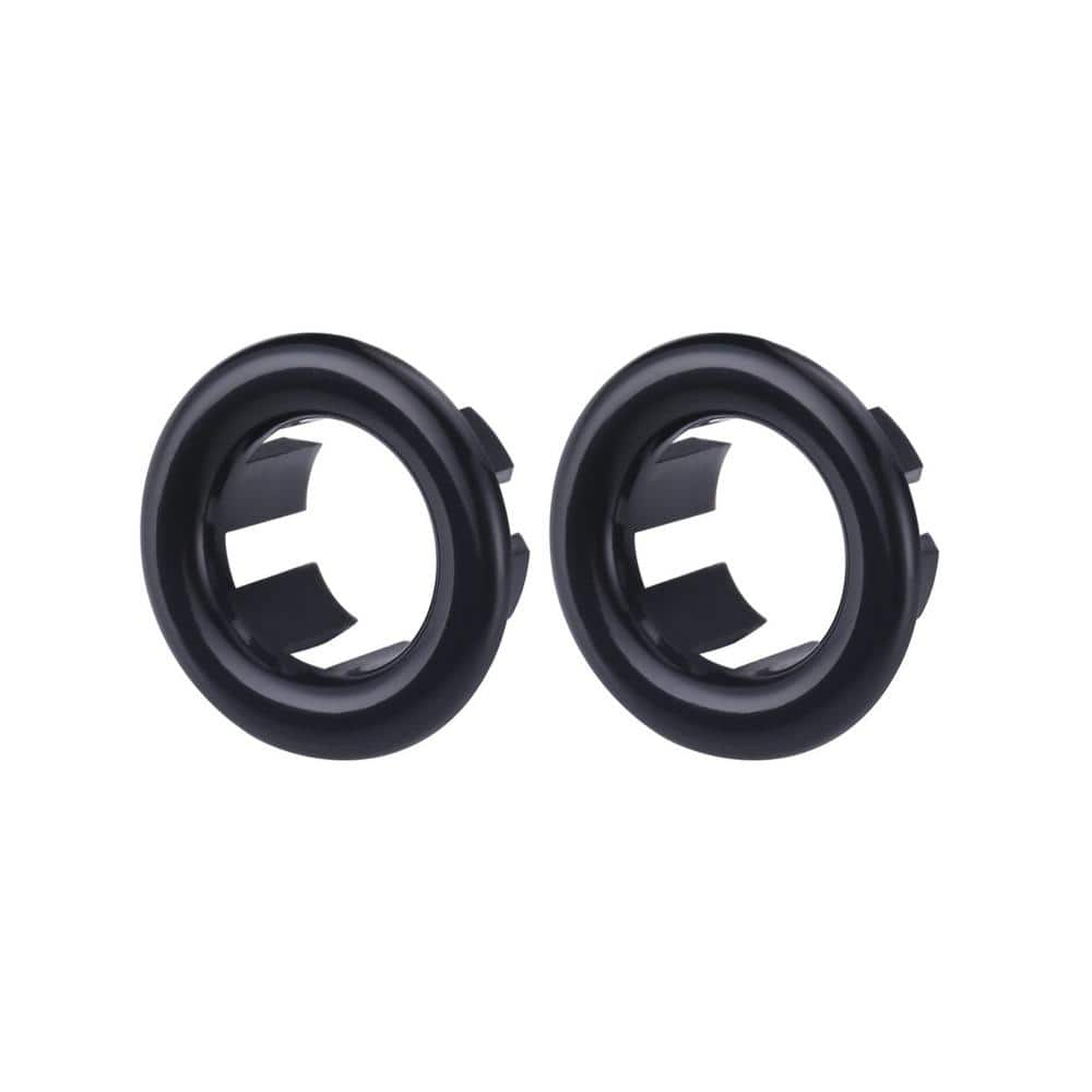 WOWOW 1.2 in. Plastic Sink Basin Trim Overflow Cover Insert in Hole Round Caps in Matte Black (2-Pack)