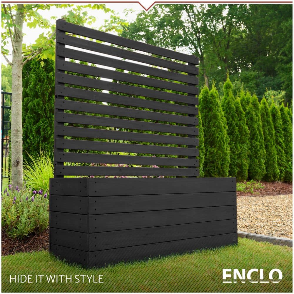 Enclo Privacy Screens Tacoma 4 ft. H x 3.5 ft. W x 1.2 ft. L Cedar Wood Charcoal Flat Top Privacy Fence Screen Panel with Planter Box (2)