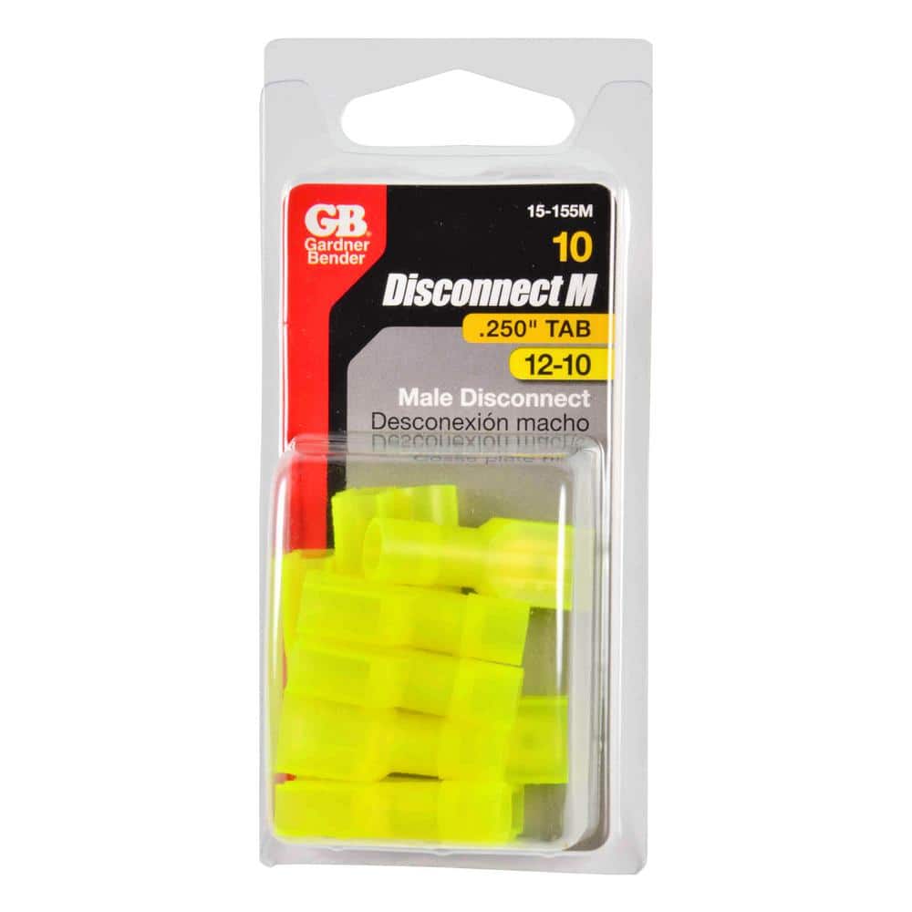 Gardner Bender 12 -10 AWG 0.25 in. Tab Male Fully-Insulated Disconnect, Yellow (10-Pack) (2)