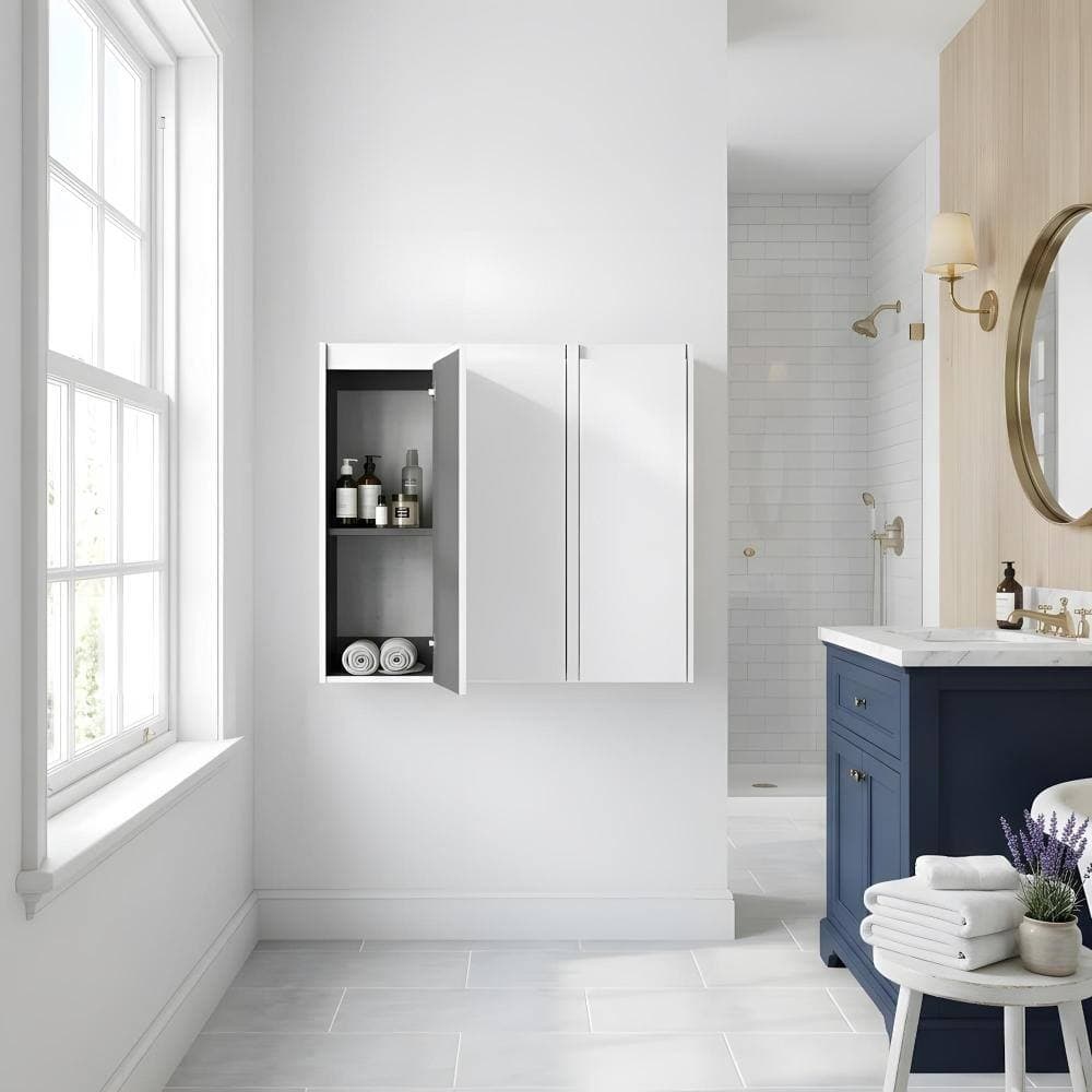 Zuvandra 35.43"W x 9.81"D x 29.5"H Plywood Bathroom Wall Cabinet in White (3)
