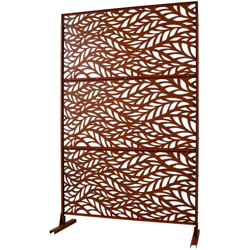 maocao hoom Outdoor & Indoor Privacy Screen Metal Privacy Screen 76" H x 48" W, Freestanding Decorative Privacy Screen, Steel, Brown (2)