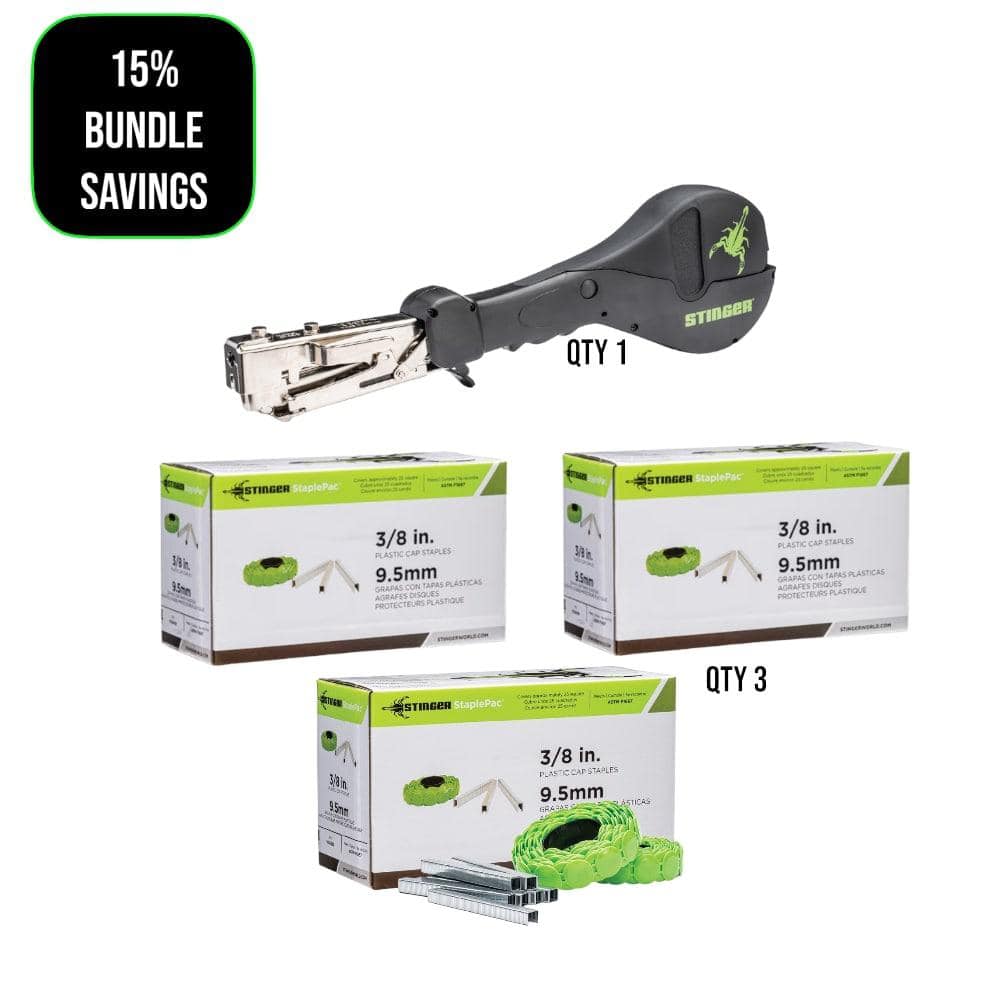 Stinger 3/8 in Leg x 3/8 in Narrow Crown Steel 21-Gauge Collated Roofing Cap Staple Tool Bundle (6048-Count)