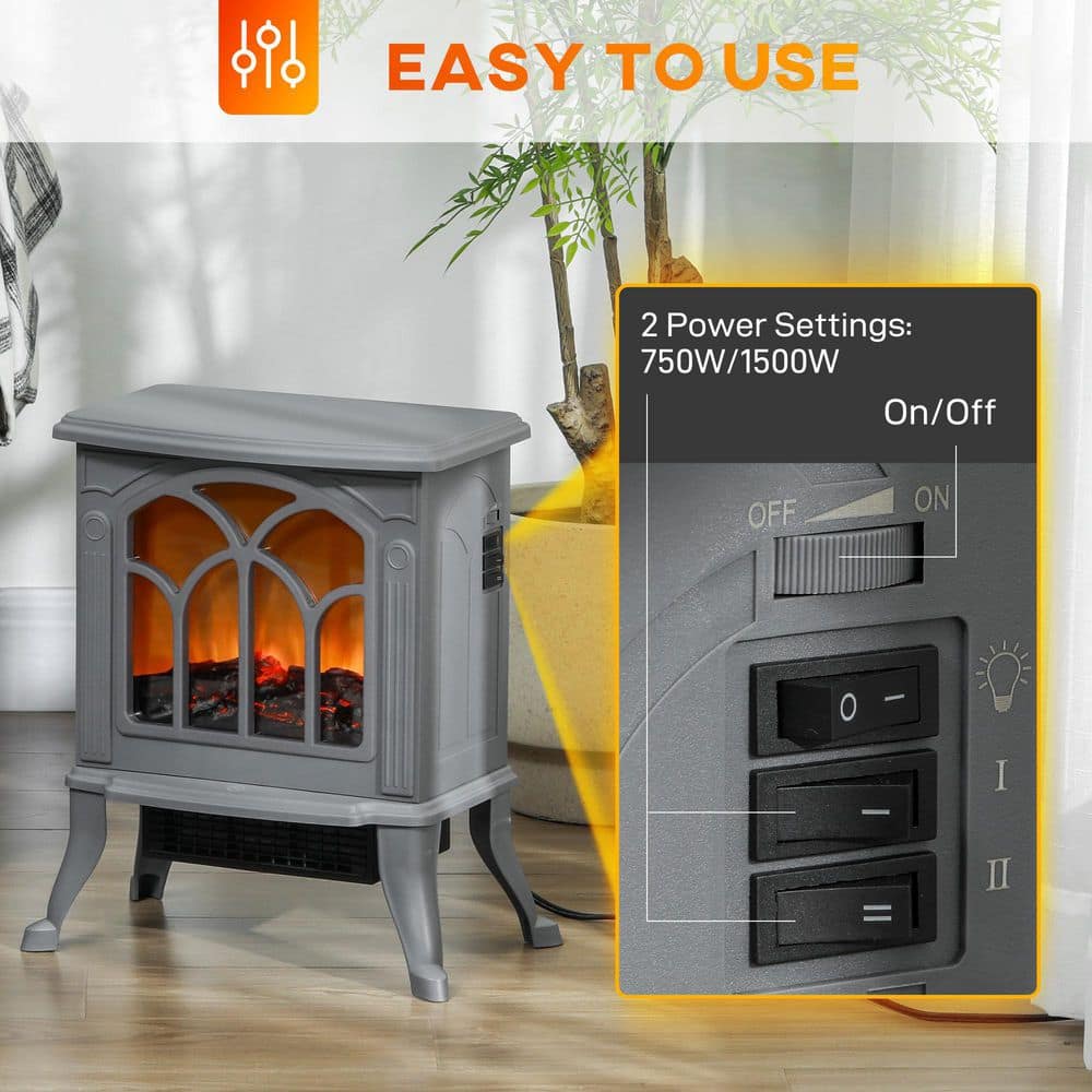 Kadehome 14.75 in. Freestanding Electric Fireplace with Realistic Logs and Flame Effect and Overheat Protection in Gray (2)