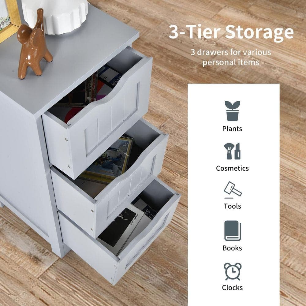ANGELES HOME 12 in. W 12 in. D 25 in. H Bathroom Floor Freestanding Linen Cabinet with 3-Drawers (4)