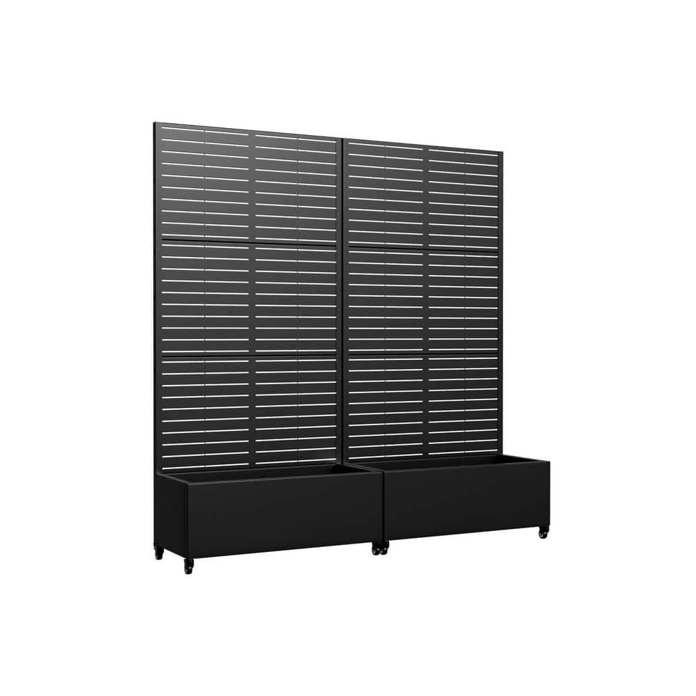 Dovelina Set of 2-73 in. x 16 in. x 35 in. Black Metal Iron Planter Box with Attached Trellis for Climbing Vegetation (1)