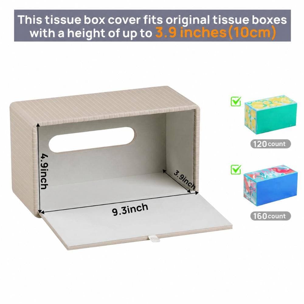 Unbranded Rectangular PU Leather Tissue Box Cover for Up to 3.9 in. High Boxes, 10 x 5.5 x 4.5 in MDF Frame Included (3)