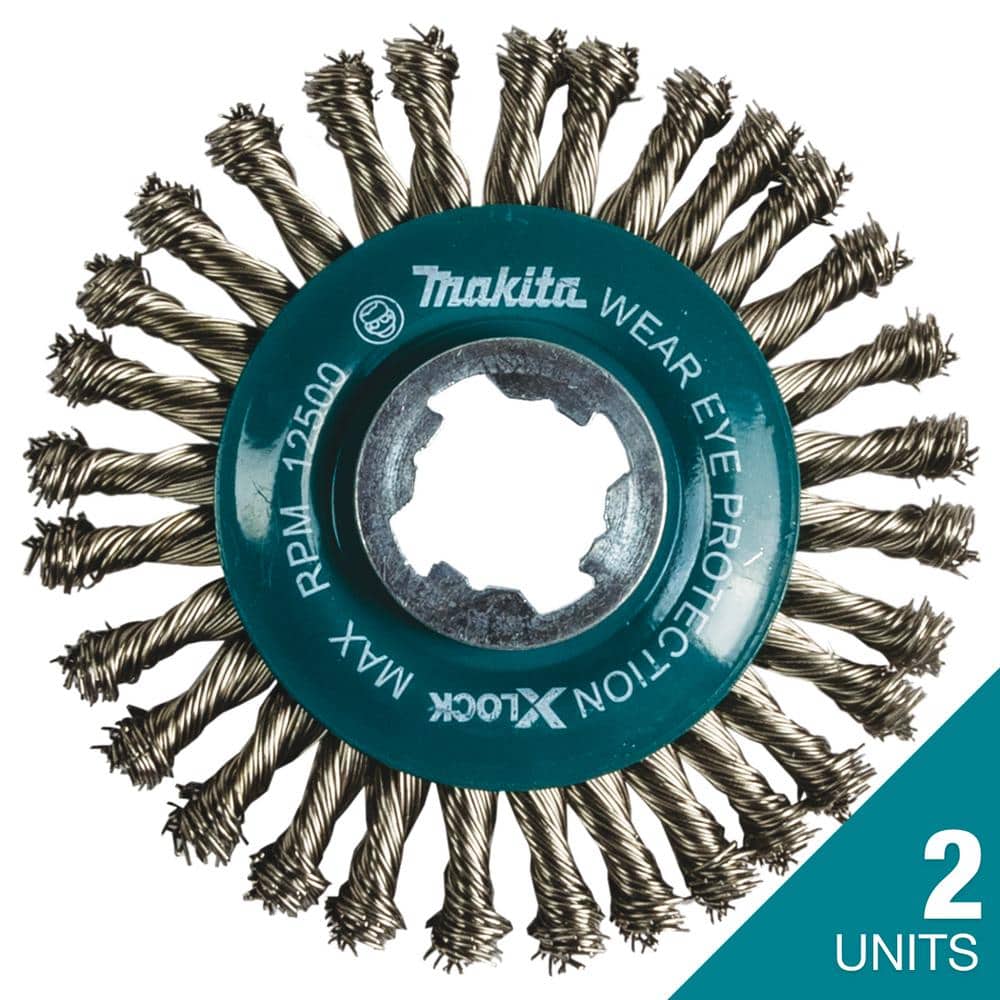 Makita X-Lock Quick Change System 4-1/2 in. Stainless Steel Stringer Bead Twist Wire Wheel (2 Wheels) (1)