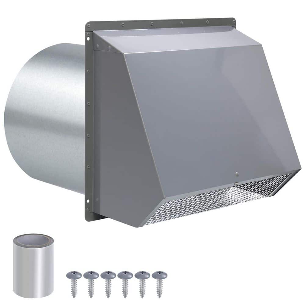 Helhom 8 in. Metal Vent Hood Wall Exhaust Vent Cover, Dryer Vent Cover Outside for Range Hood Kitchen Air Ventilation in Gray (1)