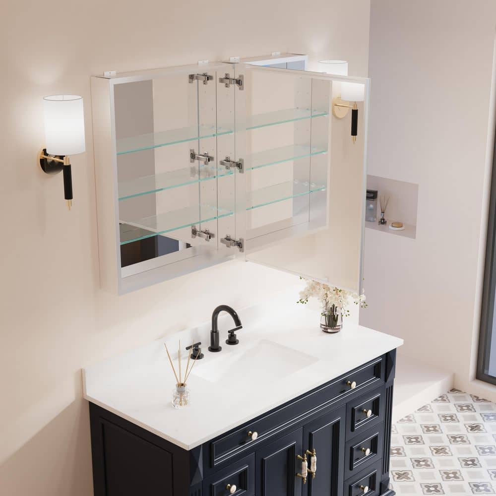 FORCLOVER 40 in.W x 30 in.H Rectangular Aluminum Recessed/Surface Mount Frameless Medicine Cabinet with Mirror and Soft-Close Door (3)