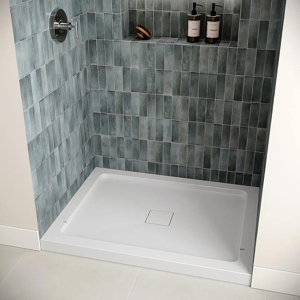 Streamline 42 in. x 34 in. Alcove PP Shower Pan Base in Glossy White with Center Drain, Drain Included (3)