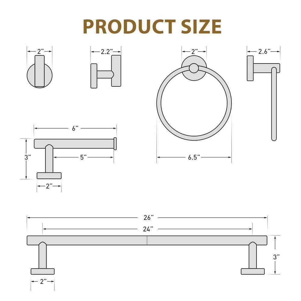 Unbranded 4-Piece Bathroom Hardware Accessories Set with Towel Bar Toilet Paper Holder Towel Ring Robe Hook in Matte Black (2)