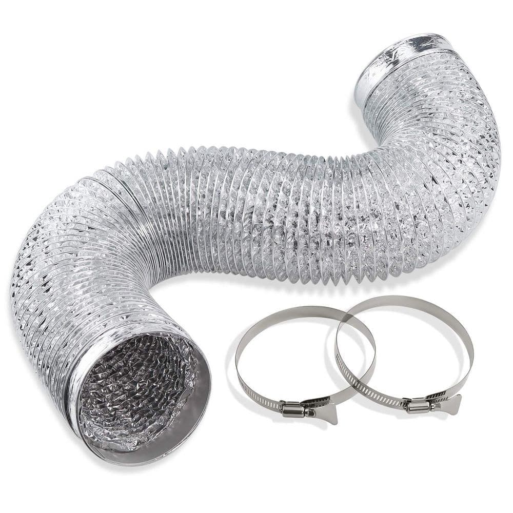 Laybus 4 in. x 25 ft. Silver Aluminum Dryer Vent, Hose Ducting Vent, Hose Flexible Foil Non-Insulated with 2 Clamps, 1Pcs (1)