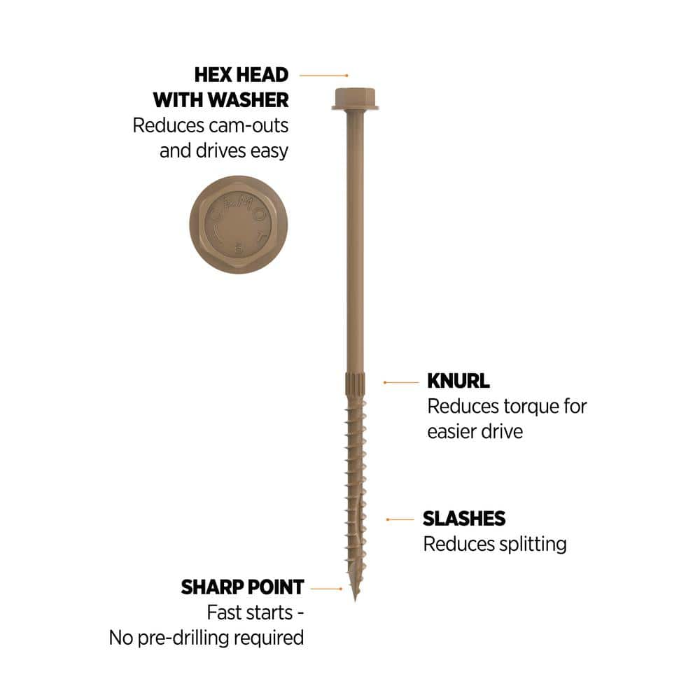 CAMO 1/4 in. x 6 in. Hex Head Multi-Purpose Hex Drive Structural Wood Screw - PROTECH Ultra 4 Exterior Coated (50-Pack) (3)