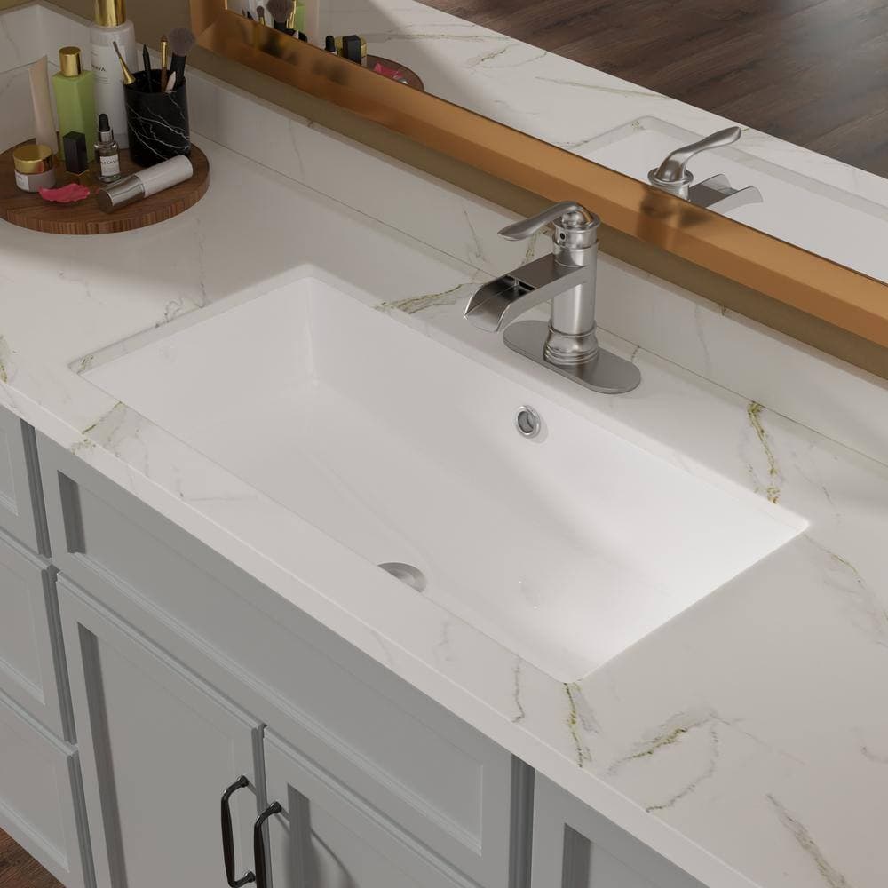 Tenleaf 28 in. x 14 in. Undermount Rectangular Bathroom Sink in White Ceramic with Overflow (3)