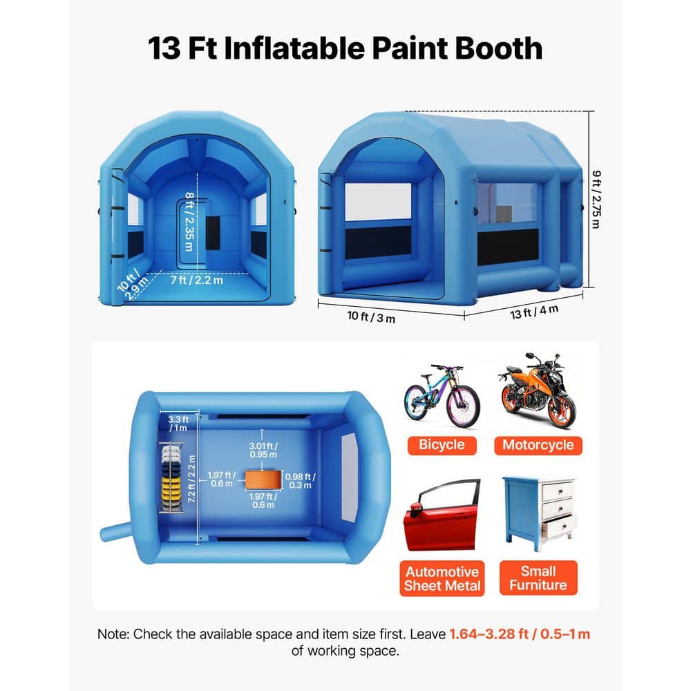 VEVOR Portable Inflatable Paint Booth 13 ft. x 8 ft. x 8 ft. Motorcycle Garage Car Paint Tent with Air Filter System (2)