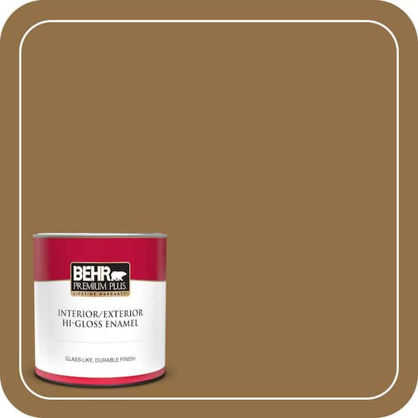 BEHR PREMIUM PLUS 1 qt. #N280-7 Brass Button Hi-Gloss Enamel Interior/Exterior Paint & Primer (2)