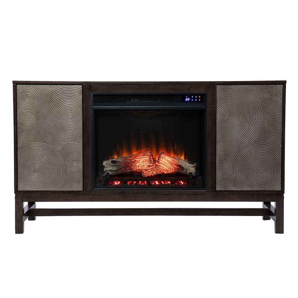 Southern Enterprises Limonara 54.25 in. Touch Panel Electric Fireplace in Brown and Antique Silver (2)